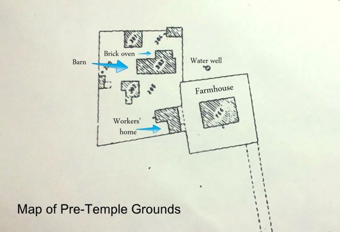 Mappa del territorio prima dell’acquisto - forno di mattoni - pozzo dell’acqua - fienile - fattoria - casa dei lavoratori.